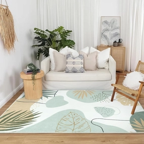 Seavish Boho Rugs for Living Room 4x6 Green Area Rugs for Bedroom Soft Botanical Print Indoor Carpet Rug for Nursery Room Modern Abstract Neutral Area Rugs for Dining Room Department Dorm Office