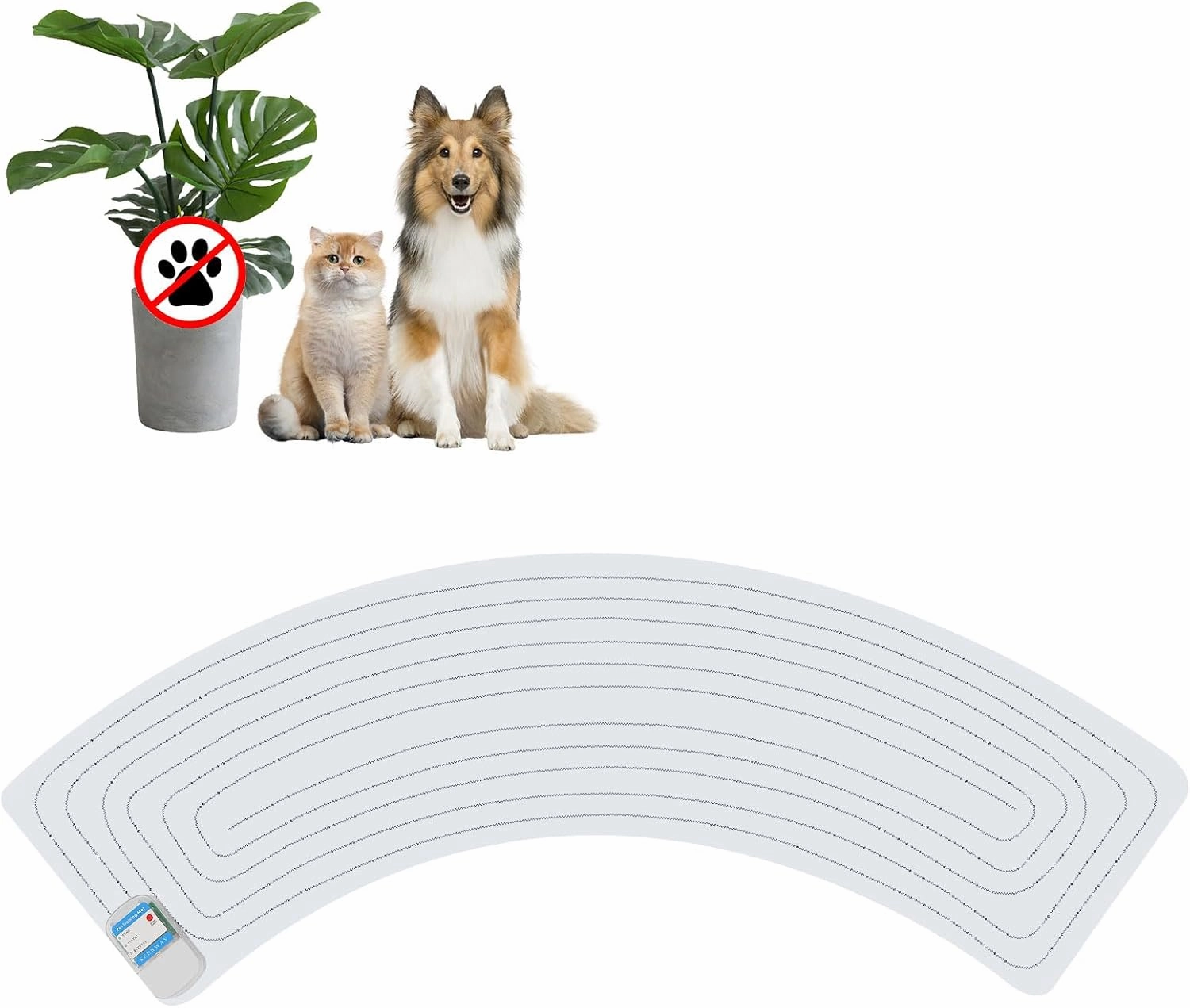 SEERWAY Scat Pet Shock Mat Indoor, Shock Training Pads for Dogs and Cats, Electric Repellent Mat Keeps Pets Off Plant, Trash Can and Christmas Tree, 3 Training Modes, 50"x12" Curved, Battery Operated