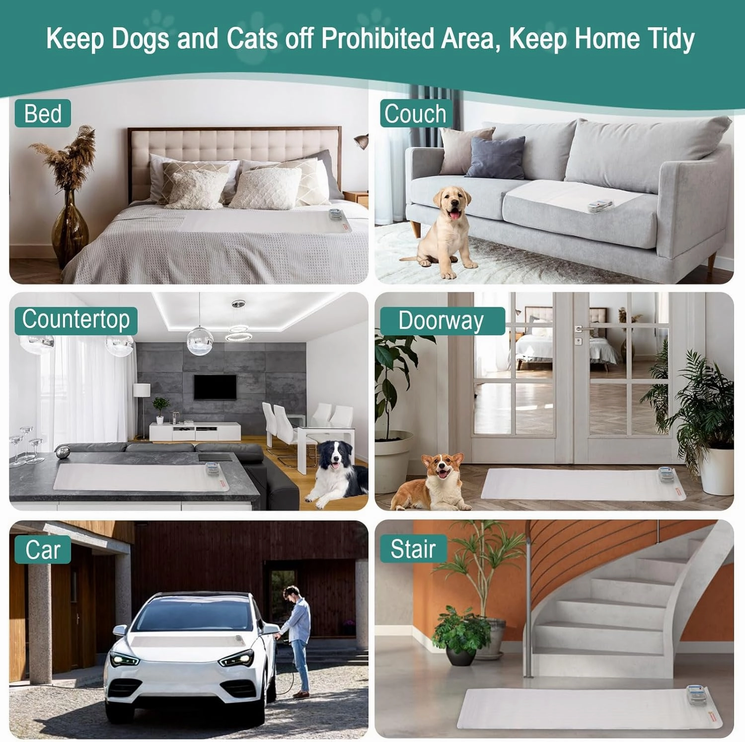 SEERWAY Scat Pet Shock Mat Indoor, Shock Training Pads for Dogs and Cats, Electric Repellent Mat Keeps Pets Off Plant, Trash Can and Christmas Tree, 3 Training Modes, 50"x12" Curved, Battery Operated