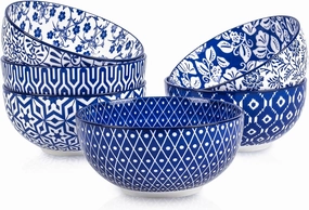 Selamica Ceramic Cereal Bowls Set of 6, 24 Oz Deep Soup Bowls for Kitchen, 5.9 Inch Porcelain Dessert Bowls for Salad, Pasta, Oatmeal, Ramen, Microwave Dishwasher Safe, Set of 6, Vintage Blue