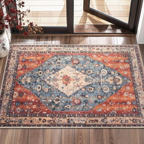 SERISSA Boho Rugs for Entryway, 2x3 Tribal Entryway Rug Non-Slip Washable Small Area Rug, Ultra Soft Oriental Vintage Low-Pile Indoor Door Mat Floor Carpet for Entrance Bedroom Kitchen Bathroom