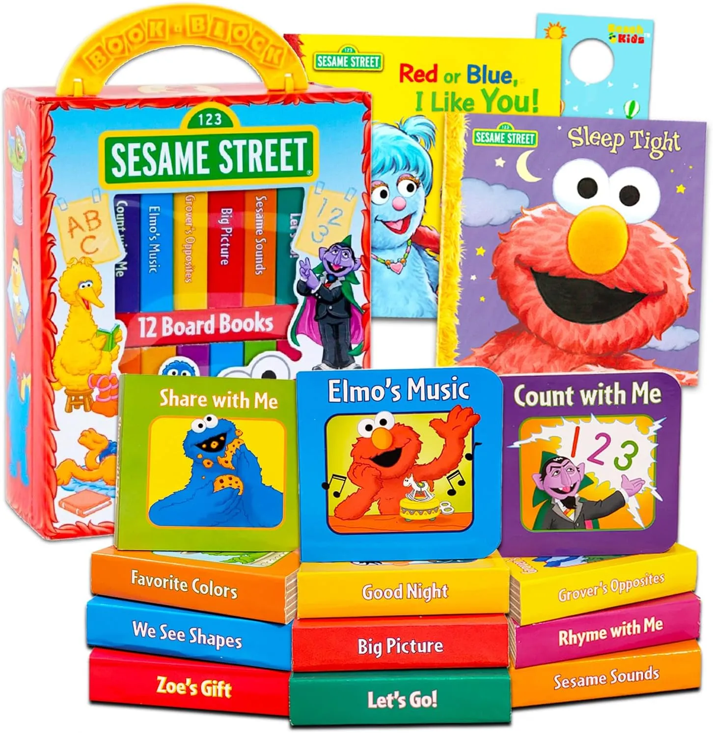 Sesame Street Board Books Set Toddlers Babies Bundle - Pack of 12 Chunky My First Library Board Book Block with Stickers | Elmo Books for Infants