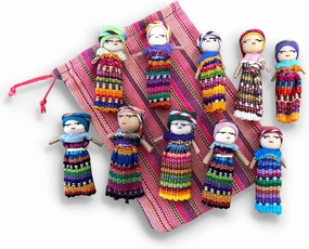 Set of 10 Guatemalan Handmade Worry Dolls with a Colourful Crafted Storage Bag | Worry Dolls for Girls | Worry Dolls for Boys | Anxiety Dolls | Worry Doll | Guatamalan Doll