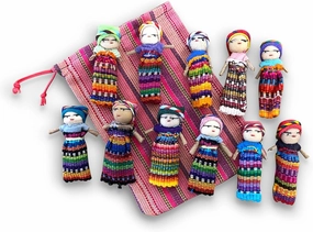 Set of 11 Guatemalan Handmade Worry Doll with a Colourful Crafted Storage Bag | Worry Dolls for Girls | Worry Dolls for Boys | Anxiety Dolls | Worry Doll | Guatamalan Doll