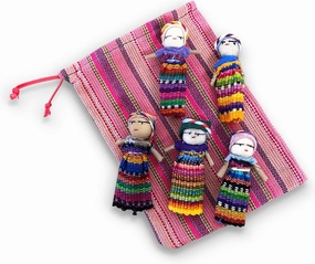 Set of 5 Guatemalan Handmade Worry Doll with a Colourful Crafted Storage Bag | Worry Dolls for Girls | Worry Dolls for Boys | Anxiety Dolls | Worry Doll | Guatamalan Doll