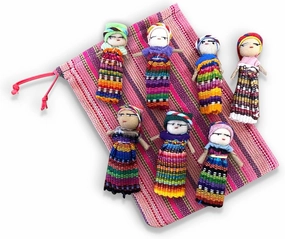 Set of 7 Handmade Guatemalan Worry Dolls with Storage Bag - Perfect for Girls & Boys