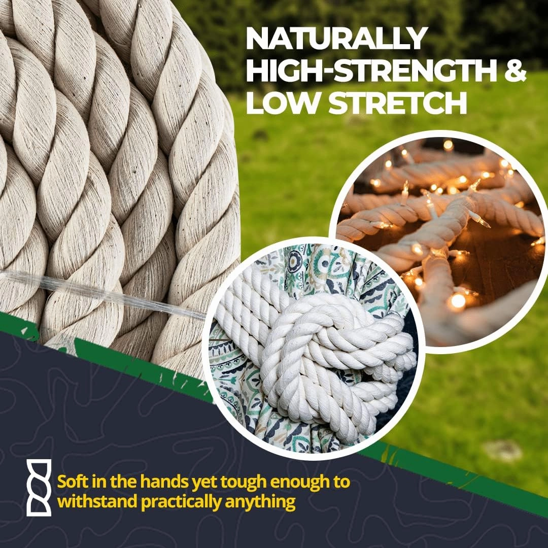 SGT KNOTS Twisted 100% Cotton Rope for DIY Projects, Crafts, Macrame Cord, Commercial, Agricultural - High Strength, Natural (5/16" x 100ft, Natural)