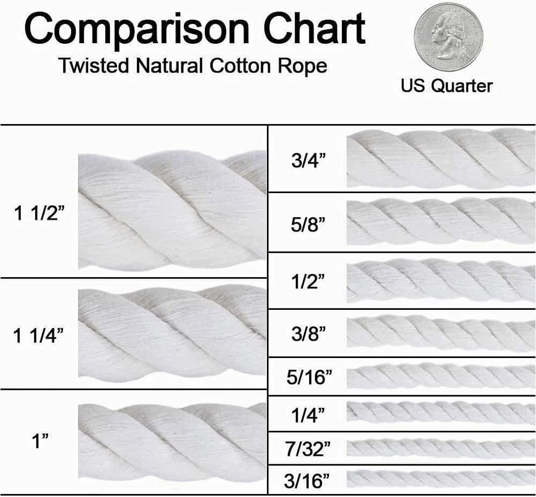 SGT KNOTS Twisted 100% Cotton Rope for DIY Projects, Crafts, Macrame Cord, Commercial, Agricultural - High Strength, Natural (5/16" x 50ft, Natural)