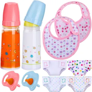 Shappy 10 Pcs Baby Doll Accessories Set Include Disappearing Milk and Juice Bottles, Pacifier, Bibs, Diapers, Baby Doll Feeding Set, Toy Bottles for Dolls for Girls Christmas Birthday Gift