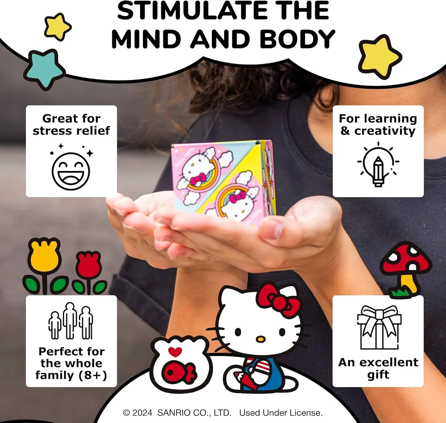 SHASHIBO Hello Kitty & Friends Shape Shifting Box - STEM Magnetic Fidget Cube That Transforms Into Over 70 Shapes, Download Fun in Motion Toys Mobile App (Rainbow)