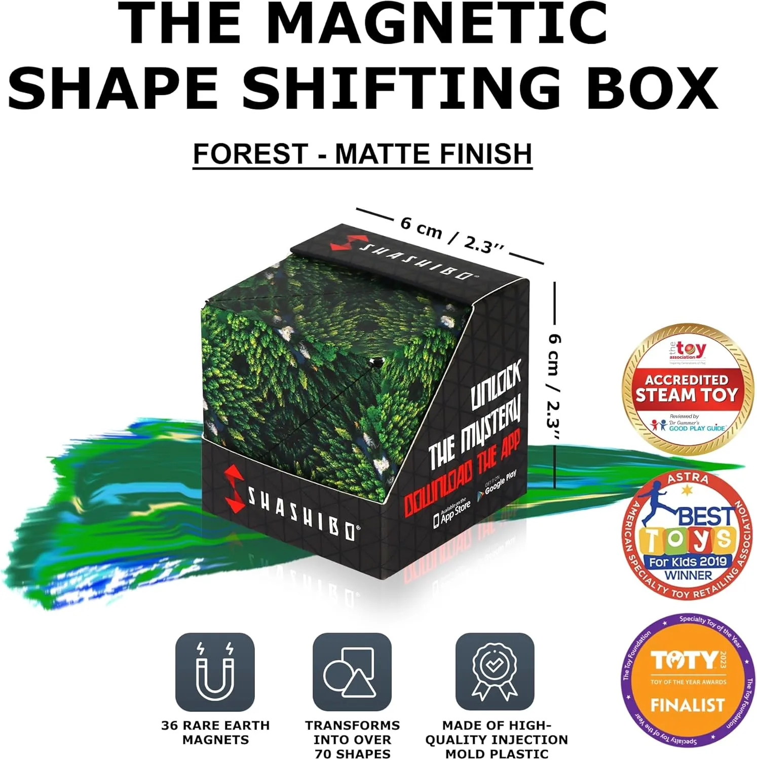 SHASHIBO Shape Shifting Box - Award-Winning, Patented Fidget Cube w/ 36 Rare Earth Magnets - Transforms Into Over 70 Shapes, Download Fun in Motion Toys Mobile App (Wild Series - Forest)