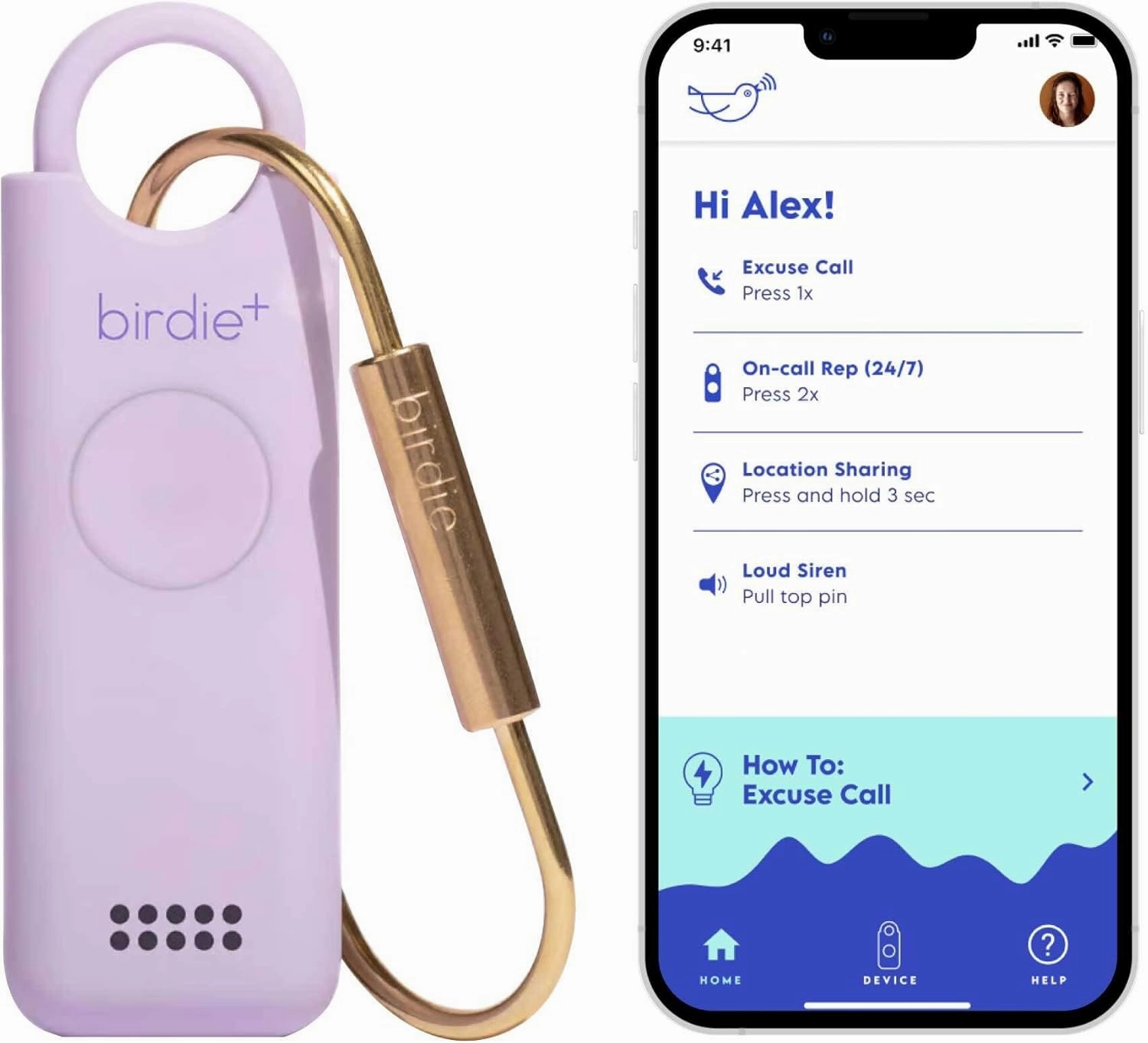 She’s Birdie - Birdie  Smart Personal Safety Alarm for Women by Women–Loud Siren, Key Chain, 24/7 Live Rep, Emergency Alerts, Bluetooth Connection - 3 Month App Subscription Included (Lavender)