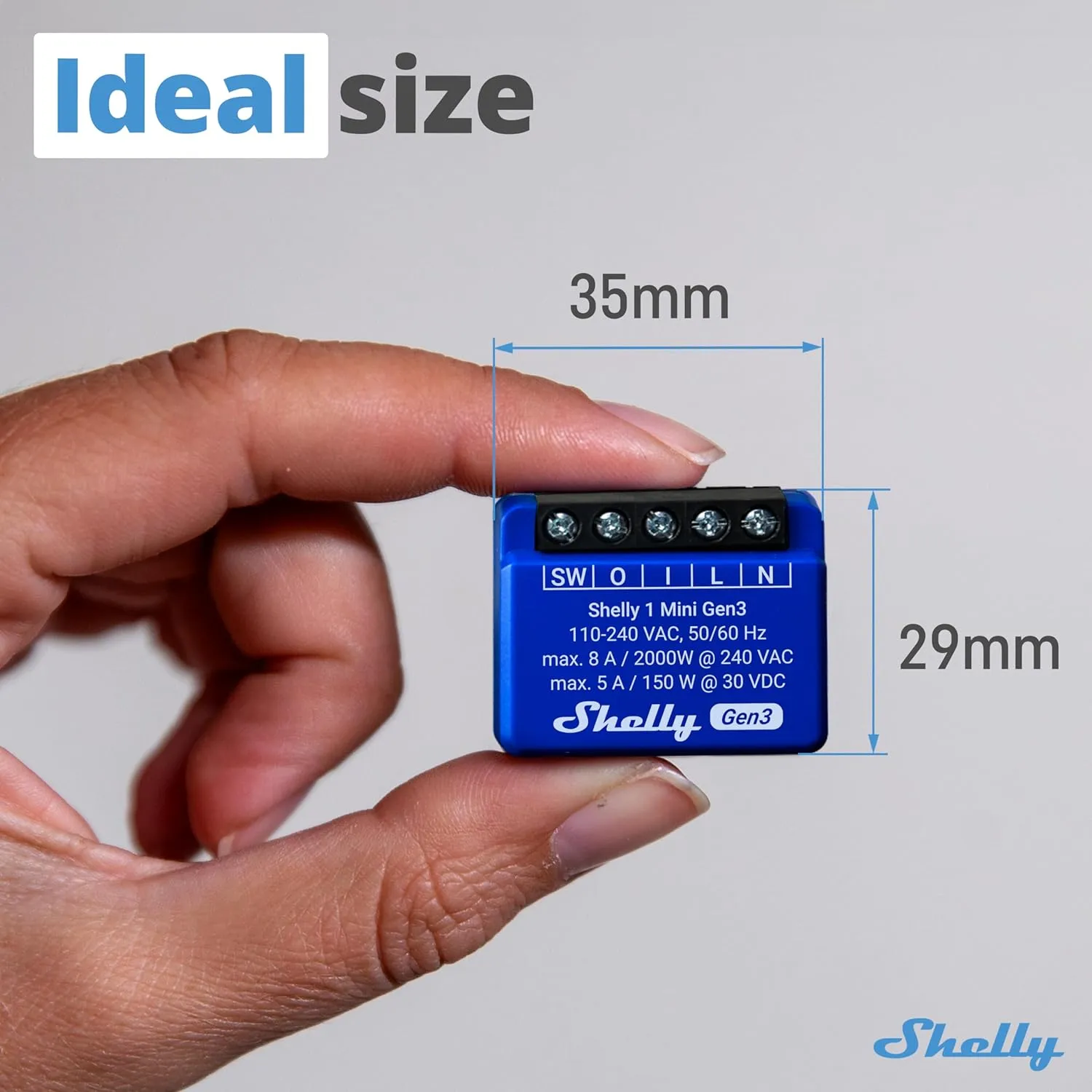 Shelly 1 Mini Gen3 | WiFi Smart Switch Relay 1 Channel 8A | Home Automation | Bluetooth Gateway | Compatible with Alexa & Google Home | iOS Android App | No Hub Required | Dry Contacts