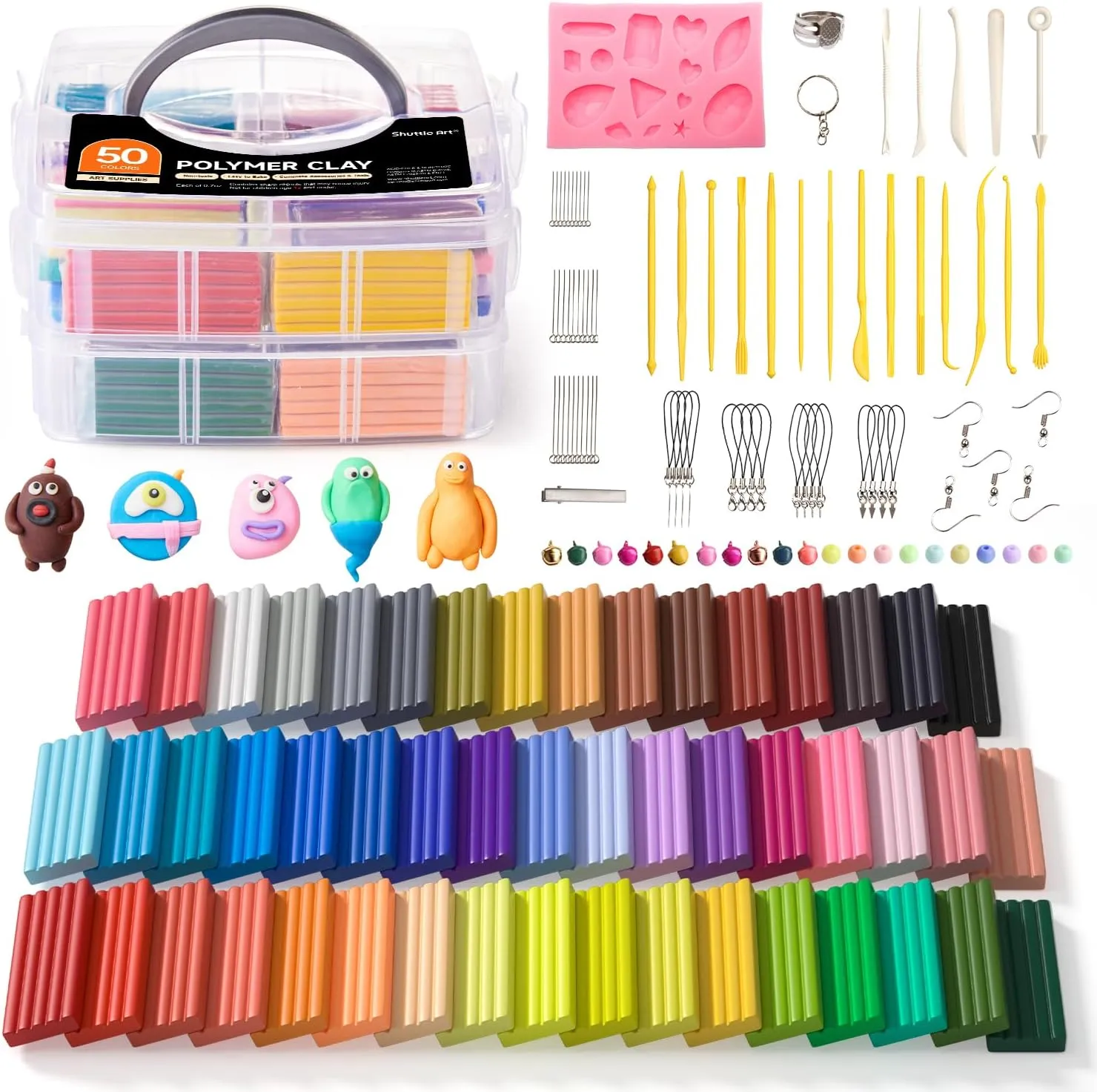 Shuttle Art Polymer Clay Kit, 50 Colors, Soft Oven Clay Kit, 19 Carving Tools and 10 Kinds of Accessories, Non-Stick, Non-Toxic, Ideal Gift for Kids