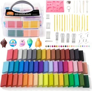 Shuttle Art Polymer Clay Kit, 50 Colors, Soft Oven Clay Kit, 19 Carving Tools and 10 Kinds of Accessories, Non-Stick, Non-Toxic, Ideal Gift for Kids