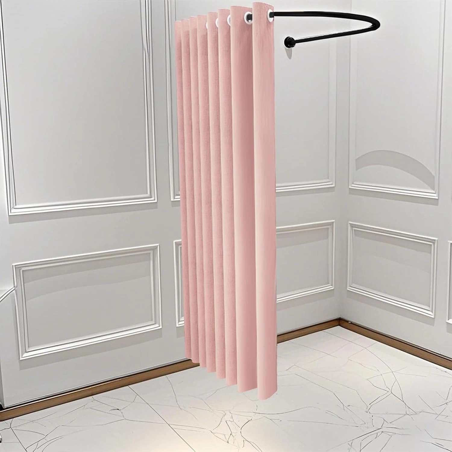Simple Dressing Room with Black Support Rod, 6.5 Feet High Corner Changing Room Curtain for Clothing Store, Youth Dormitory, Versatile Wall Hanging Privacy Room Divider(# 10,85x80cm)