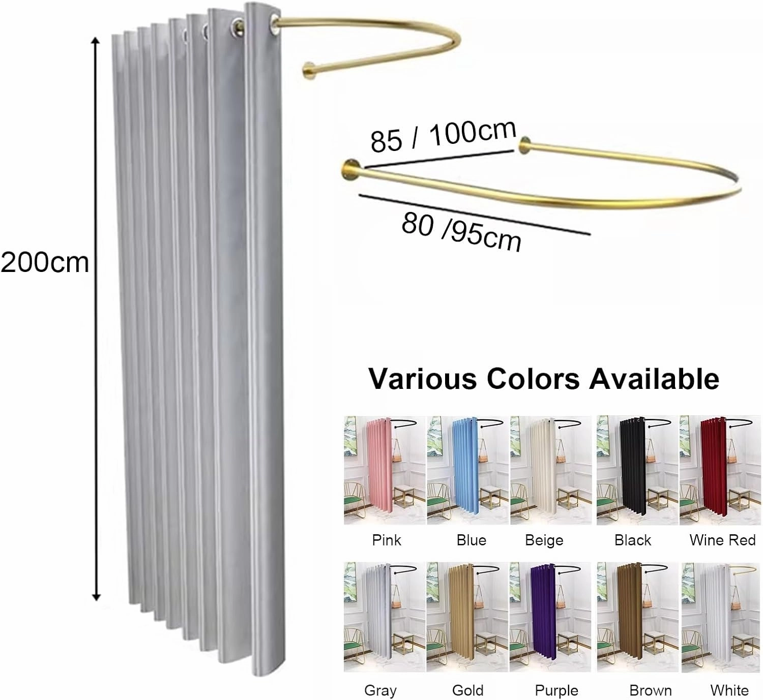 Simple Dressing Room with Black Support Rod, 6.5 Feet High Corner Changing Room Curtain for Clothing Store, Youth Dormitory, Versatile Wall Hanging Privacy Room Divider(# 10,85x80cm)
