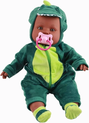 Simulated Baby Doll, Cute Baby Doll with Dinosaur One Piece Pajamas, 16 Inch Doll for Kids, Soft Head, Arms and Legs, Washable Clothes, Cultivate Imagination and Creativity