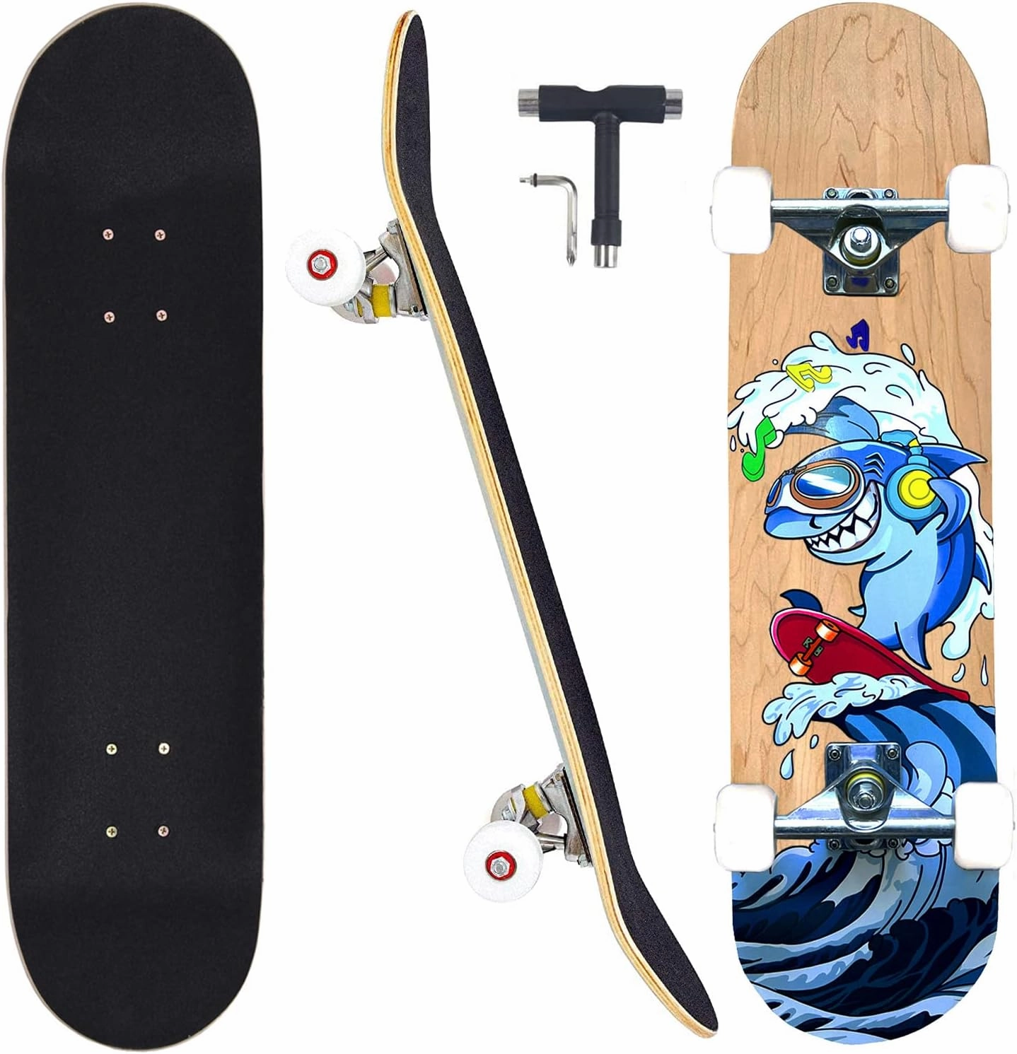 Skateboards for Beginners Adults Youths Teens Kids Girls Boys 31 Inch Pro Complete Skate Boards 7 Layer Canadian Maple Double Kick Concave Longboards