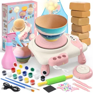 Skirfy Mini Pottery Wheel Machine Kit for Beginners Kids with Light,Electric Ceramic Wheel with Foot Pedal&Painting Kit, Adjustable Speed,Clay Spinner DIY Tools for Art Craft,Toy for Kids Age 6 