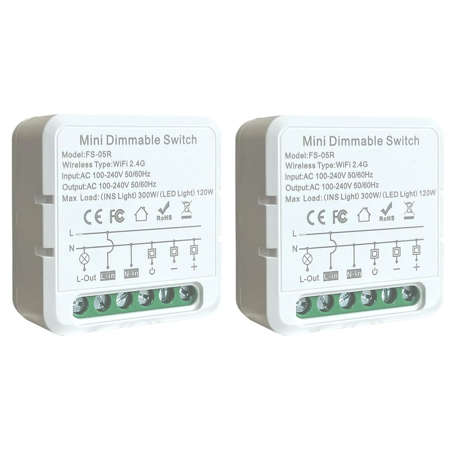 Smart Dimmer Switch, Dimmer Smart Relay, Compatible with Alexa and Google Home Smart Speakers Smart Life/Tuya App, Mini Smart Light Switch Module as Home Assistant, No Hub Required (2 Pack)
