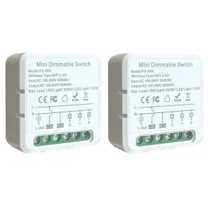 Smart Dimmer Switch, Dimmer Smart Relay, Compatible with Alexa and Google Home Smart Speakers Smart Life/Tuya App, Mini Smart Light Switch Module as Home Assistant, No Hub Required (2 Pack)
