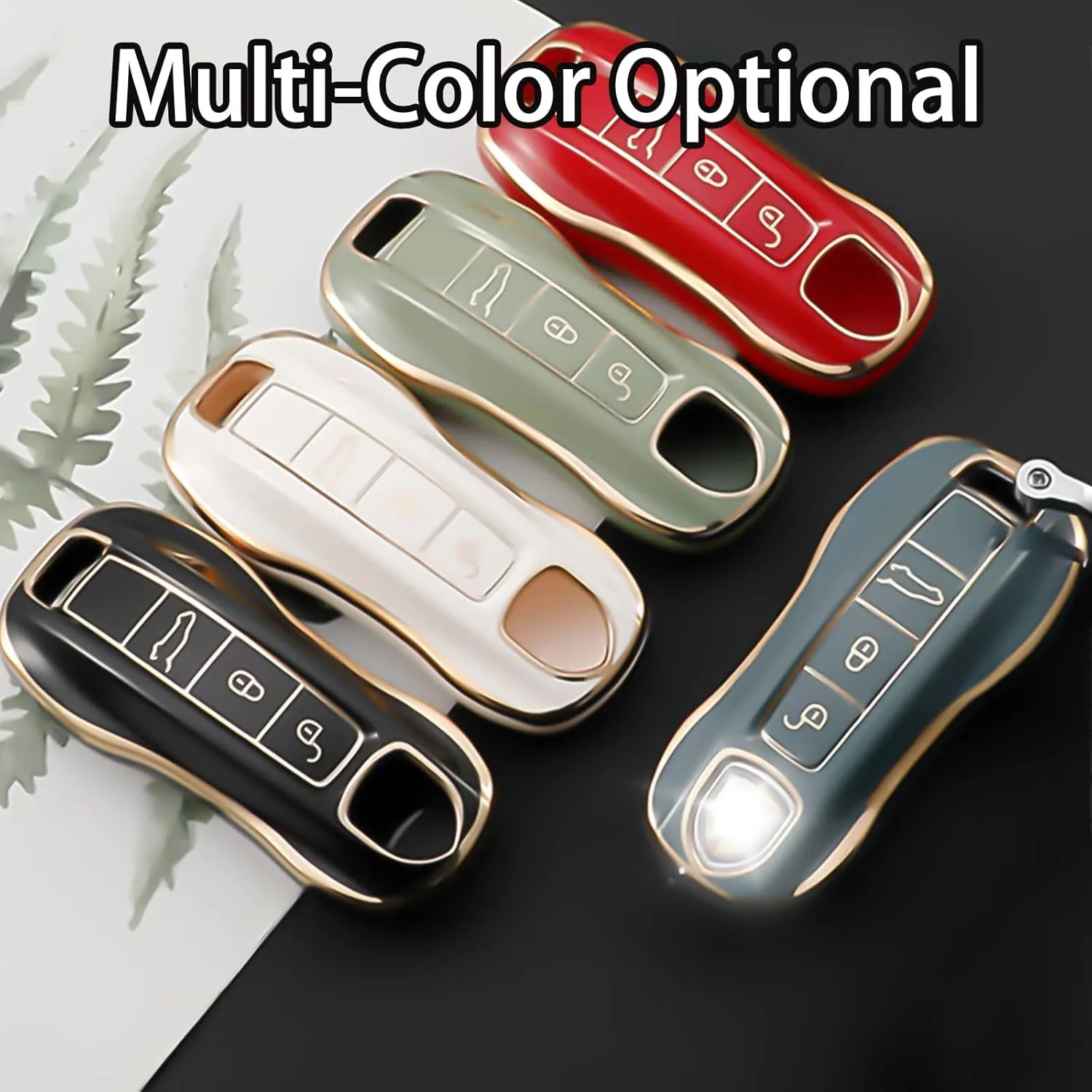 Smart Key Fob Case Protective Cover Compatible with Porsche 911 Cayenne Panamera TAYCAN 3 Button Keyless Entry Remote Control Accessories (White)