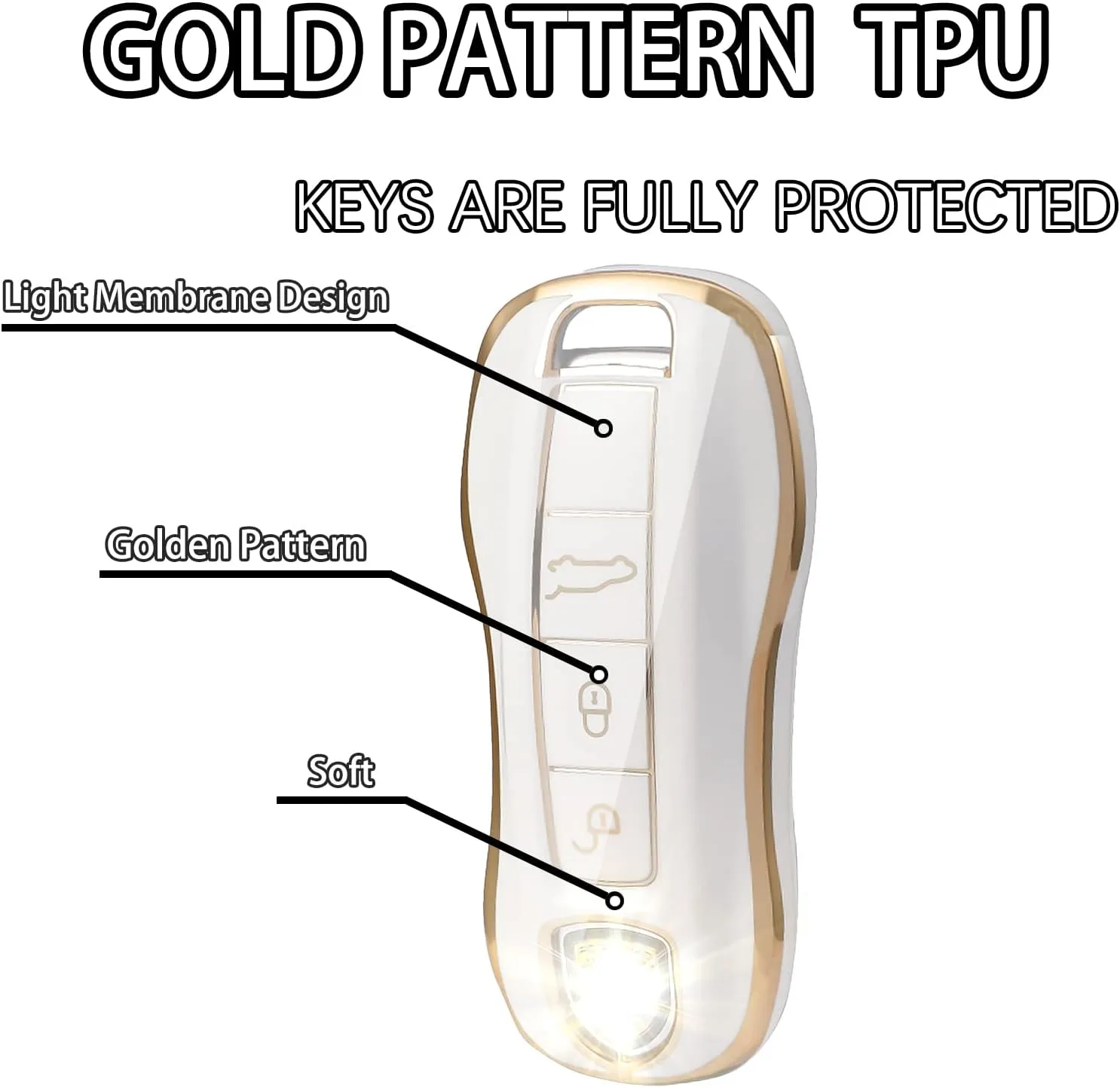 Smart Key Fob Case Protective Cover Compatible with Porsche 911 Cayenne Panamera TAYCAN 3 Button Keyless Entry Remote Control Accessories (White)