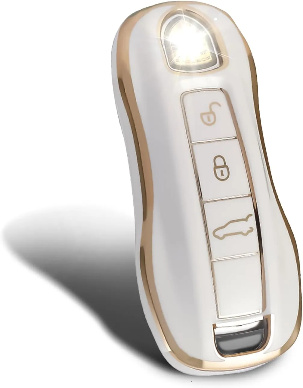 Smart Key Fob Case Protective Cover Compatible with Porsche 911 Cayenne Panamera TAYCAN 3 Button Keyless Entry Remote Control Accessories (White)