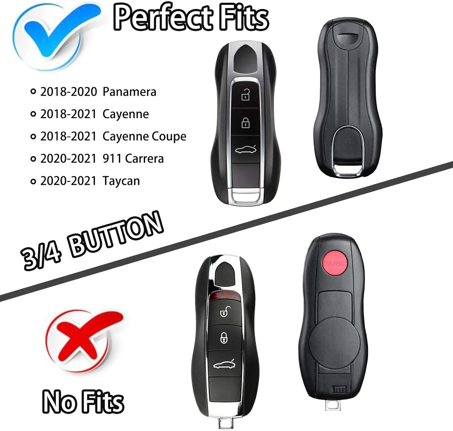 Smart Key Fob Case Protective Cover Compatible with Porsche 911 Cayenne Panamera TAYCAN 3 Button Keyless Entry Remote Control Accessories (White)