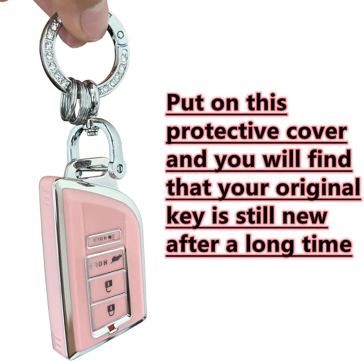 Smart Key Protective Shell for Acura Key Fob Cover with Keychain Fits for Acura RDX MDX Smart Key Vehicle Accessories (Pink-Silver)