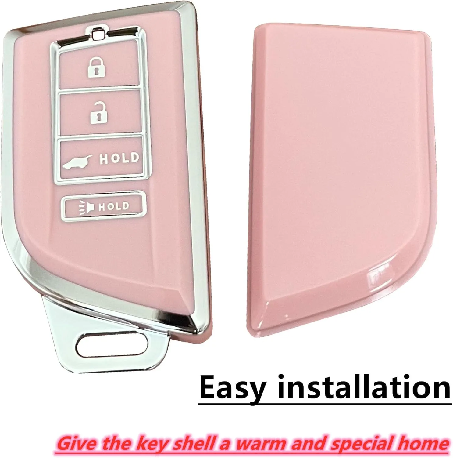 Smart Key Protective Shell for Acura Key Fob Cover with Keychain Fits for Acura RDX MDX Smart Key Vehicle Accessories (Pink-Silver)