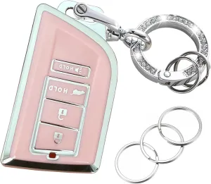 Smart Key Protective Shell for Acura Key Fob Cover with Keychain Fits for Acura RDX MDX Smart Key Vehicle Accessories (Pink-Silver)
