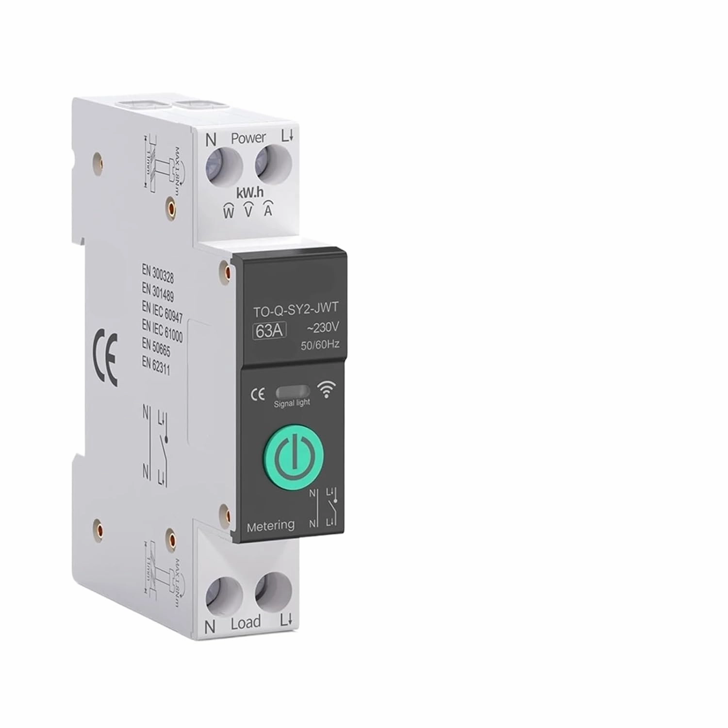Smart Circuit Breaker with Metering 1P 50A 63A DIN Rail for Wireless Remote Control Switch by APP(SY1 with metering,32A)