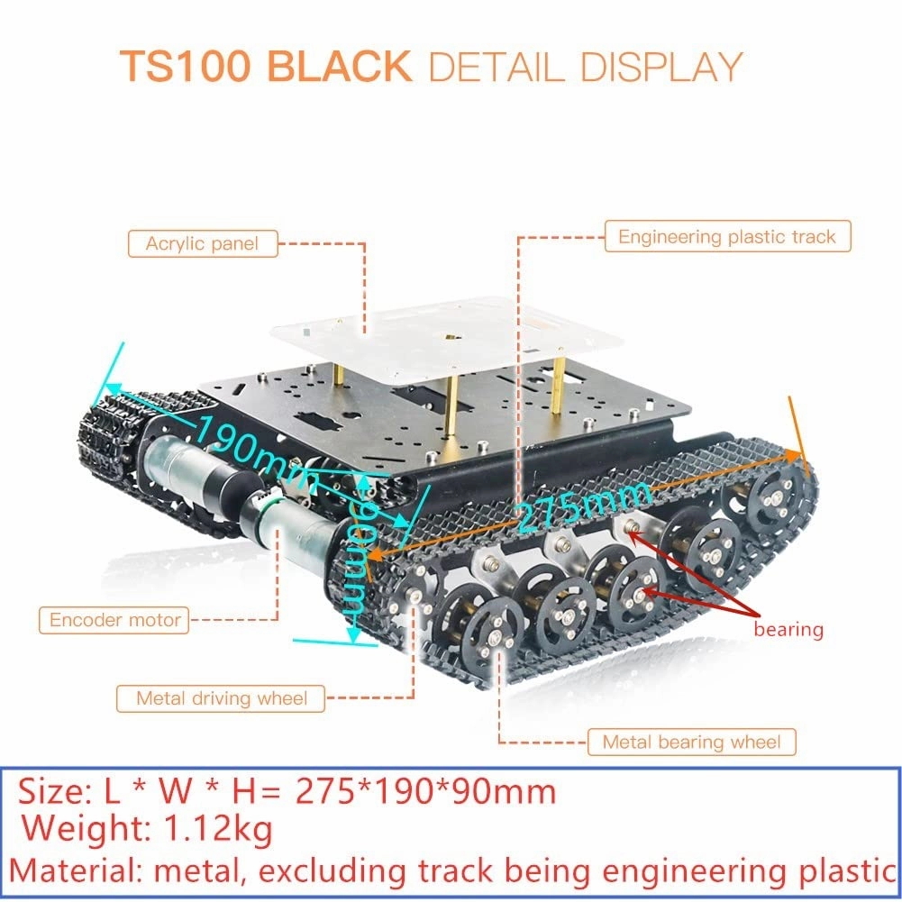 Smart Shock Absorption Robot Tank Car Chassis Kit with Suspension System for Arduino Raspberry Pi DIY STEAM Education Platform Tracked Vehicle (Black Frame   Silver Wheel)