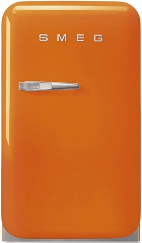 Smeg FAB5 16" 50's Retro Style Series Compact Cooler with 1.5 cu. ft. Capacity Automatic Defrost LED Interior Lighting and Adjustable Shelves Right Hand Hinge Made in Italy (Orange) Made In Italy