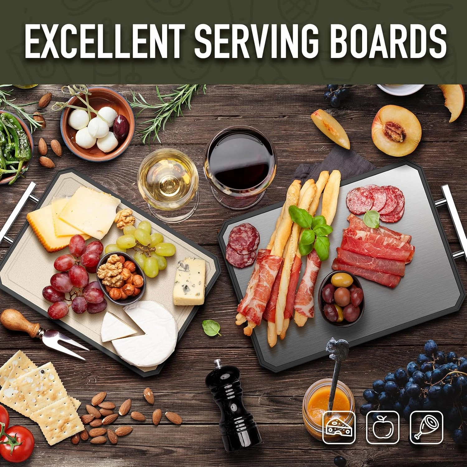 SNOWCLAD Stainless Steel Cutting Board,Double Sided Steel Cutting Board Set for kitchen,Stainless Steel/Wheat straw pp Large for meat,Dishwasher Safe [16 * 11 12 * 8.3 Inch]