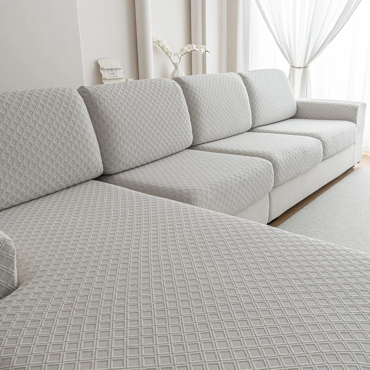Sofa Covers Washable,Stretch Comfort Couch Cushion Covers L Shape Sectional Sofa Slipcovers Furniture Protectors Pet Friendly(Chair Cushion,Light Gray)
