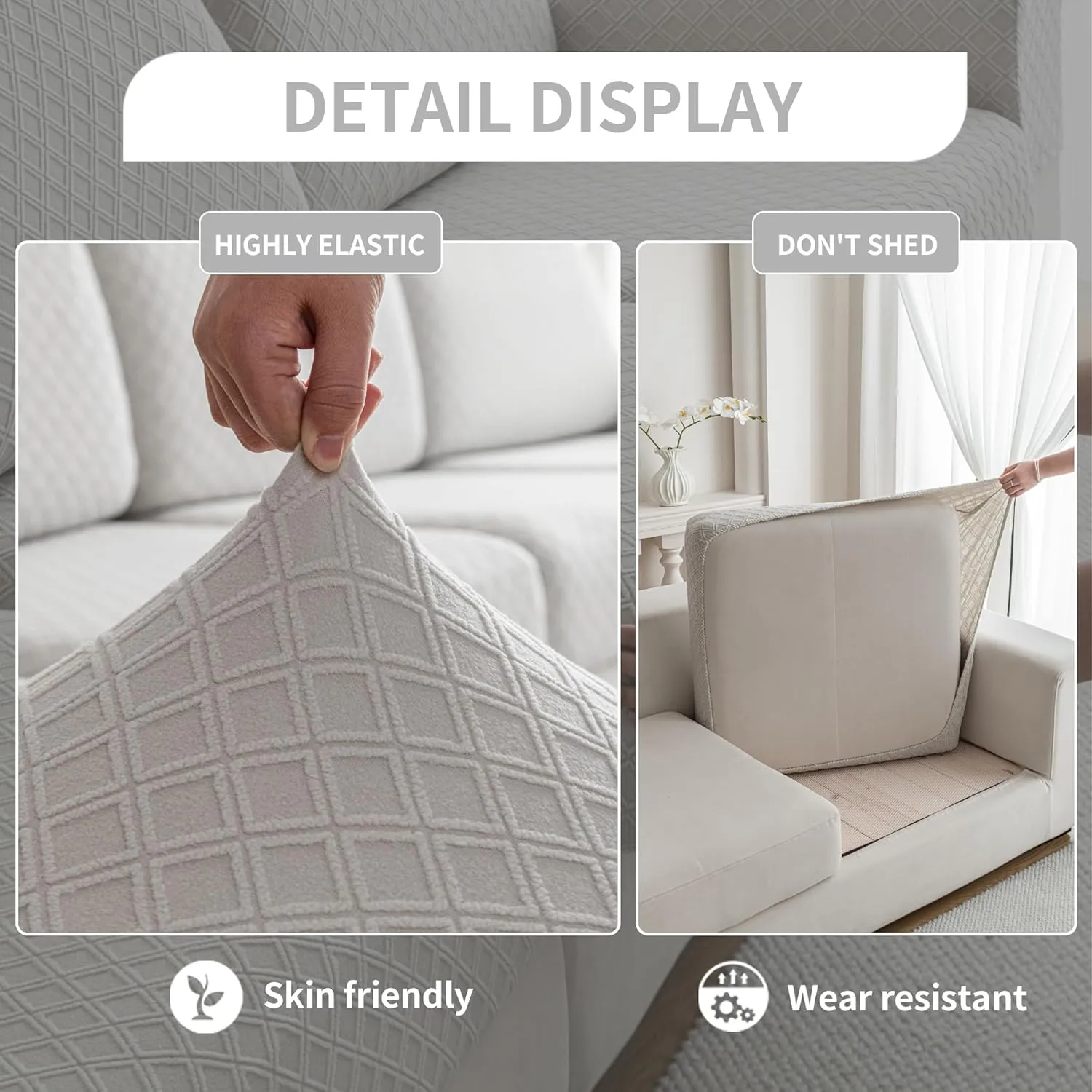 Sofa Covers Washable,Stretch Comfort Couch Cushion Covers L Shape Sectional Sofa Slipcovers Furniture Protectors Pet Friendly(Chair Cushion,Light Gray)