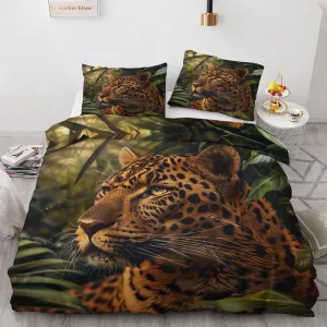 Soft Microfiber Leopard Duvet Cover Cal King Size 3D Animal Bedding Set - 3-Piece with Zipper, 2 Pillowcases - Patterned Comforter Cover for Boy and Girl Bedroom Decoration