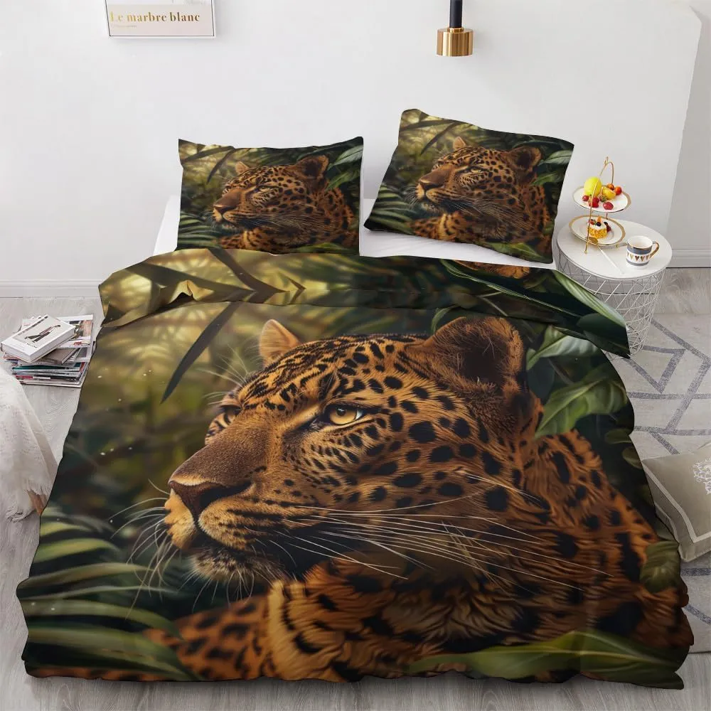 Soft Microfiber Leopard Duvet Cover Cal King Size 3D Animal Bedding Set - 3-Piece with Zipper, 2 Pillowcases - Patterned Comforter Cover for Boy and Girl Bedroom Decoration