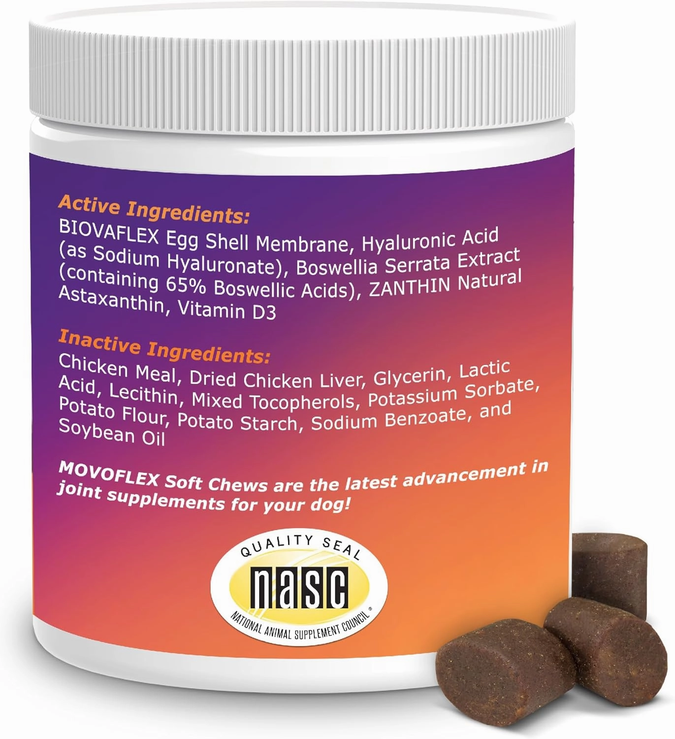 Soft Chews Hip and Joint Support Supplement for Large Dogs - Movoflex 60 Count by Virbac