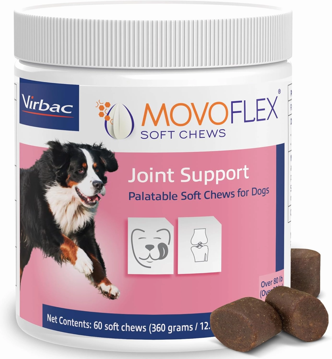 Soft Chews Hip and Joint Support Supplement for Large Dogs - Movoflex 60 Count by Virbac
