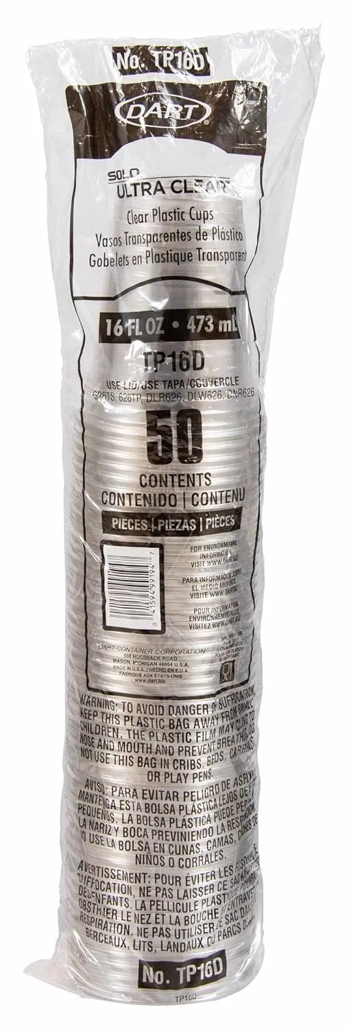 Solo Ultra Clear 16 Oz Plastic Cold Cup, TP16D (1,000 Count)