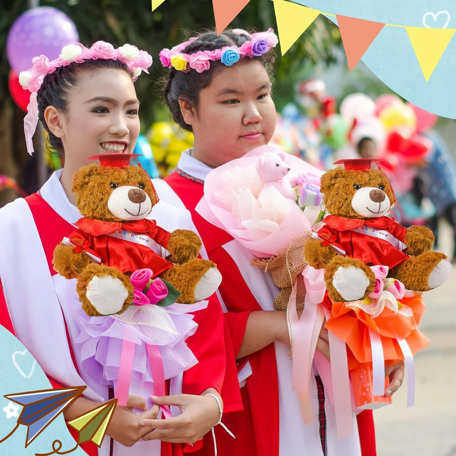 Sotiff 2 Pcs Graduation Bear Plush Stuffed Toy Bear Graduation Gifts Doll Stuffed with Grad Cap for Preschool Kindergarten College Gift(14 Inch,Brown, Red)
