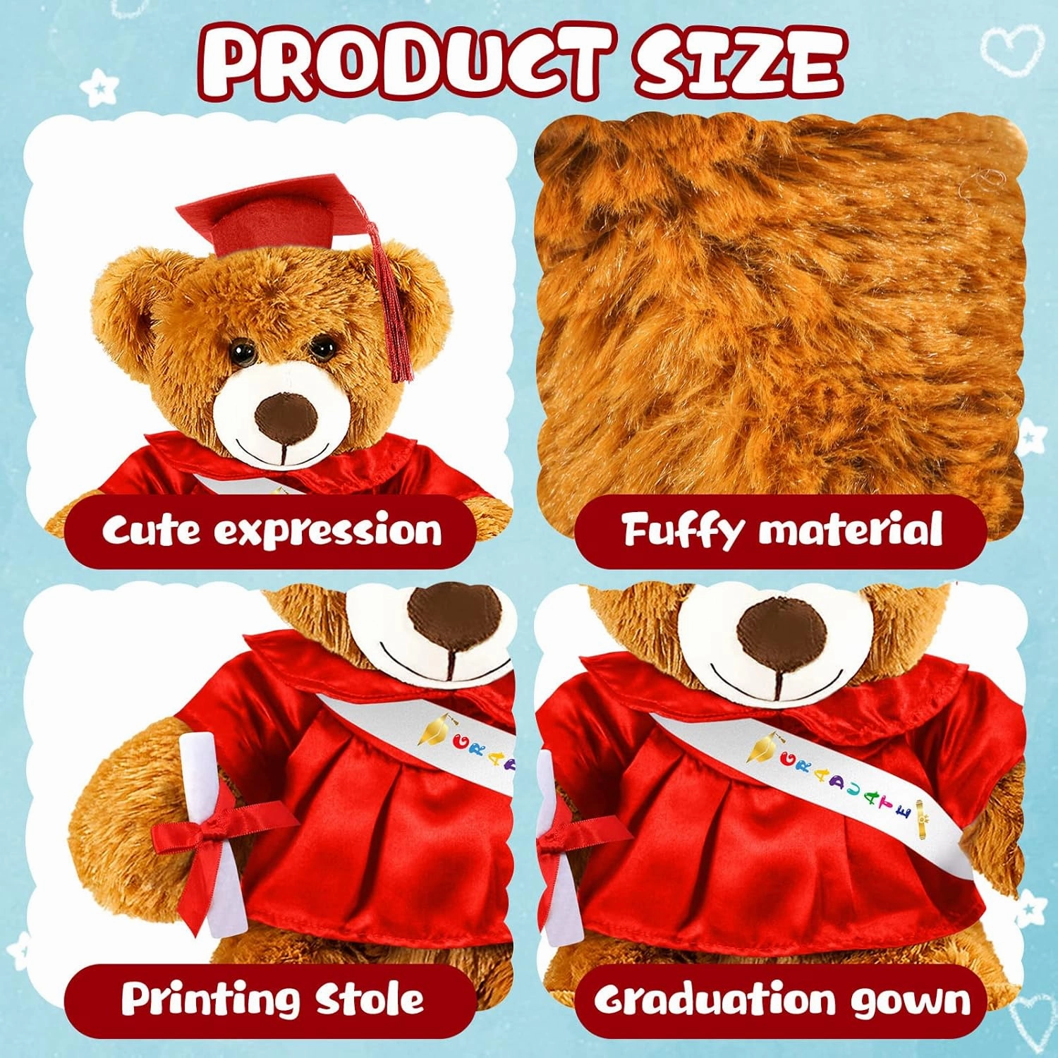 Sotiff 2 Pcs Graduation Bear Plush Stuffed Toy Bear Graduation Gifts Doll Stuffed with Grad Cap for Preschool Kindergarten College Gift(14 Inch,Brown, Red)