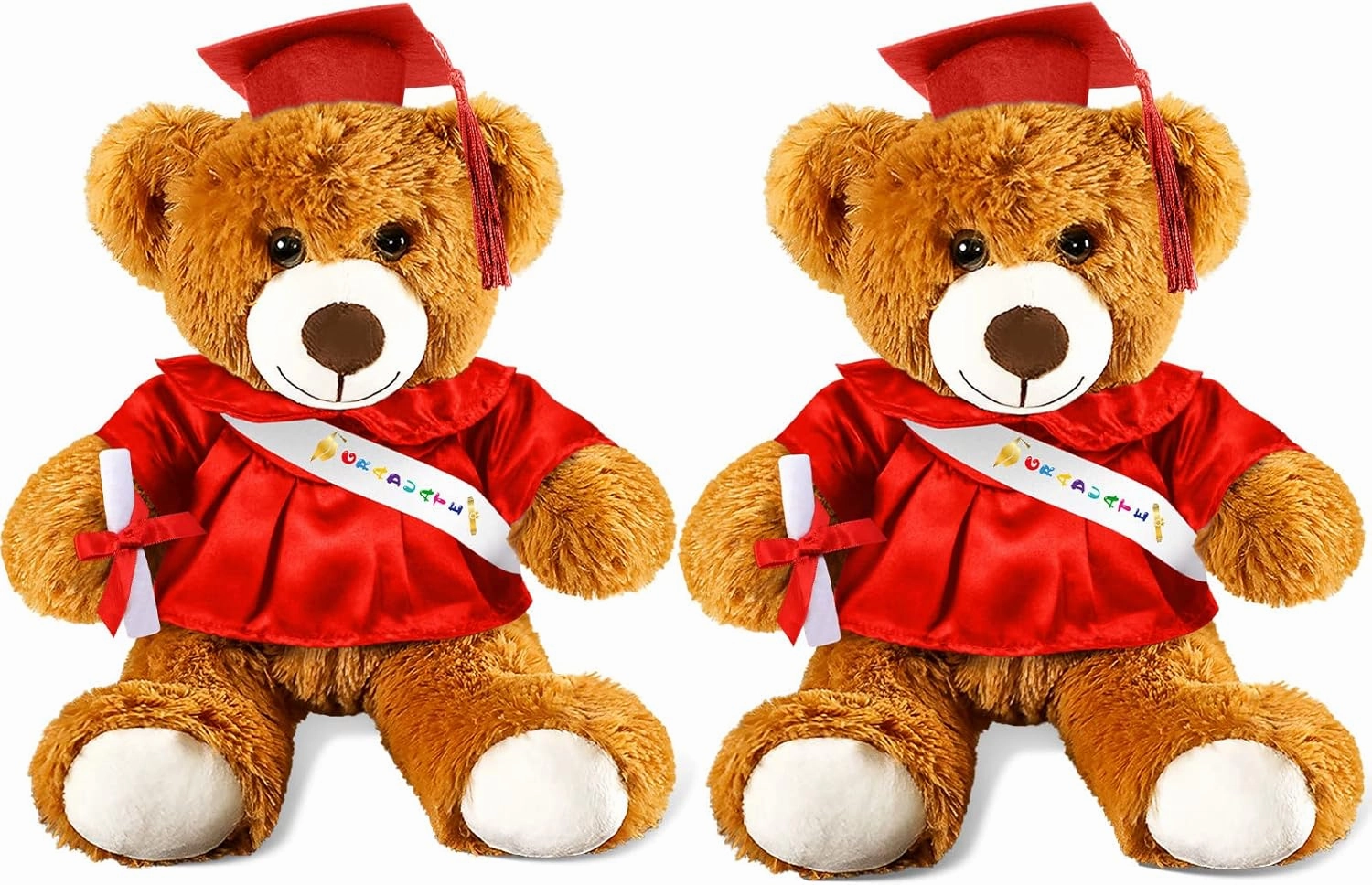 Sotiff 2 Pcs Graduation Bear Plush Stuffed Toy Bear Graduation Gifts Doll Stuffed with Grad Cap for Preschool Kindergarten College Gift(14 Inch,Brown, Red)