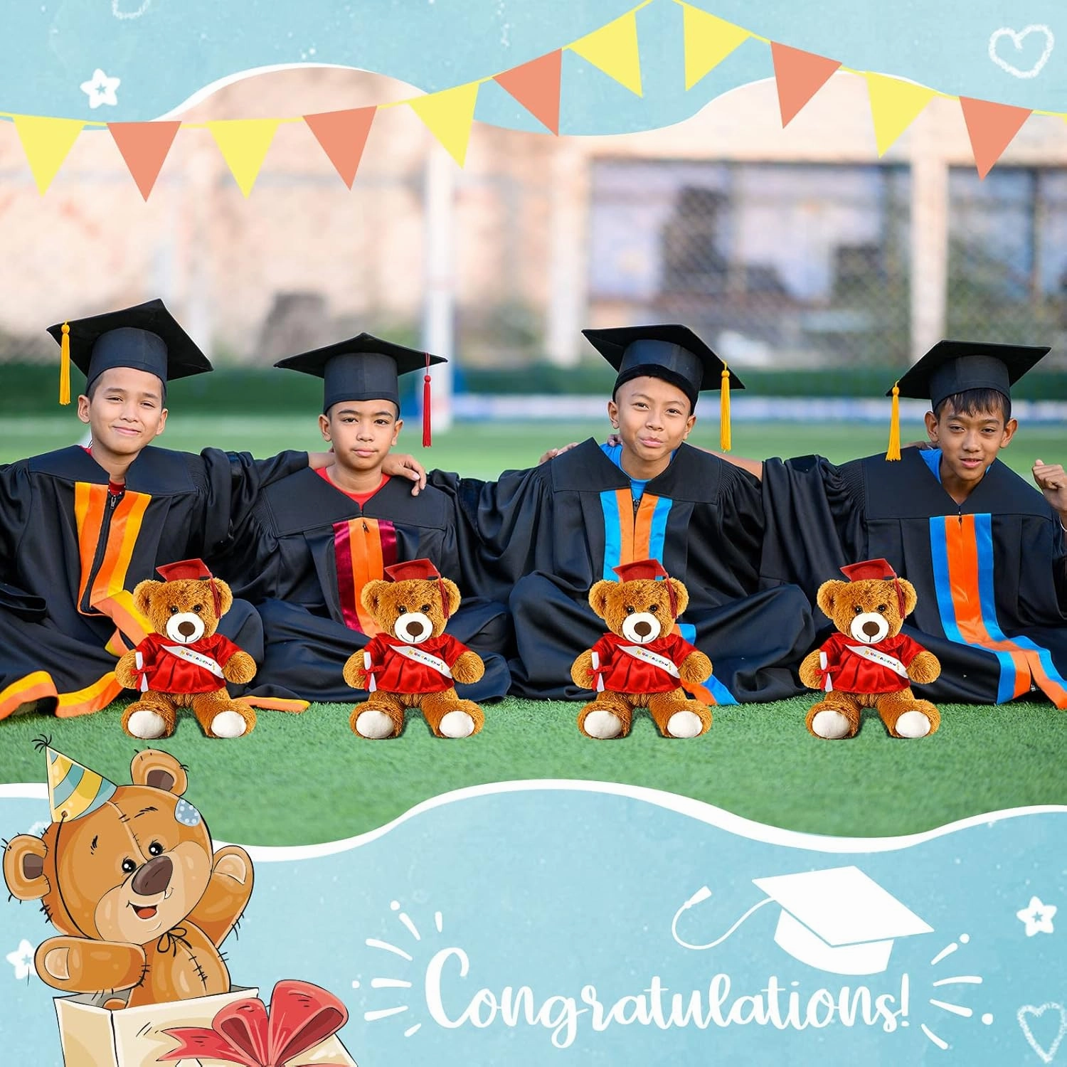 Sotiff 2 Pcs Graduation Bear Plush Stuffed Toy Bear Graduation Gifts Doll Stuffed with Grad Cap for Preschool Kindergarten College Gift(14 Inch,Brown, Red)