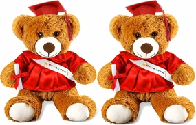 Sotiff 2 Pcs Graduation Bear Plush Stuffed Toy Bear Graduation Gifts Doll Stuffed with Grad Cap for Preschool Kindergarten College Gift(14 Inch,Brown, Red)