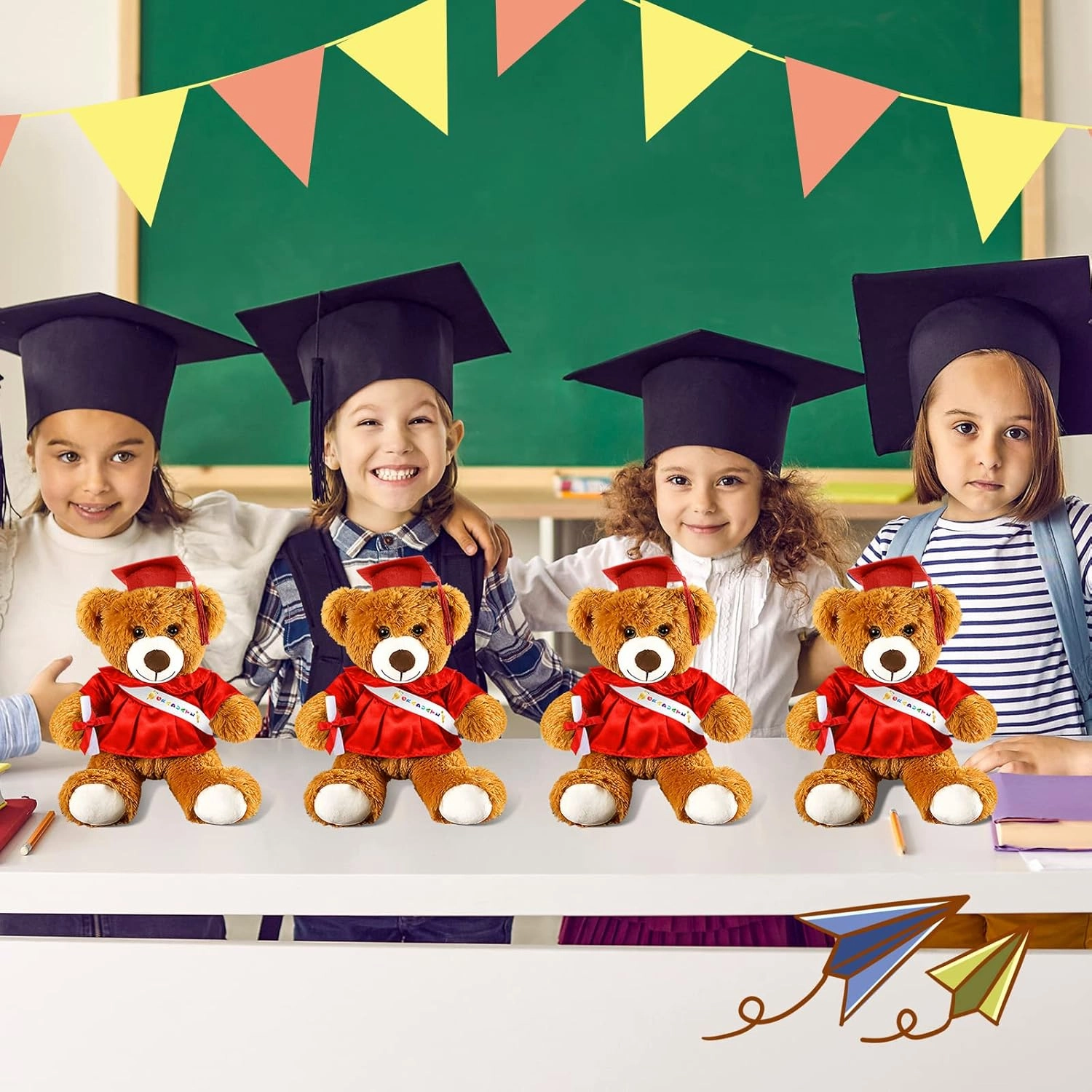 Sotiff 2 Pcs Graduation Bear Plush Stuffed Toy Bear Graduation Gifts Doll Stuffed with Grad Cap for Preschool Kindergarten College Gift(14 Inch,Brown, Red)